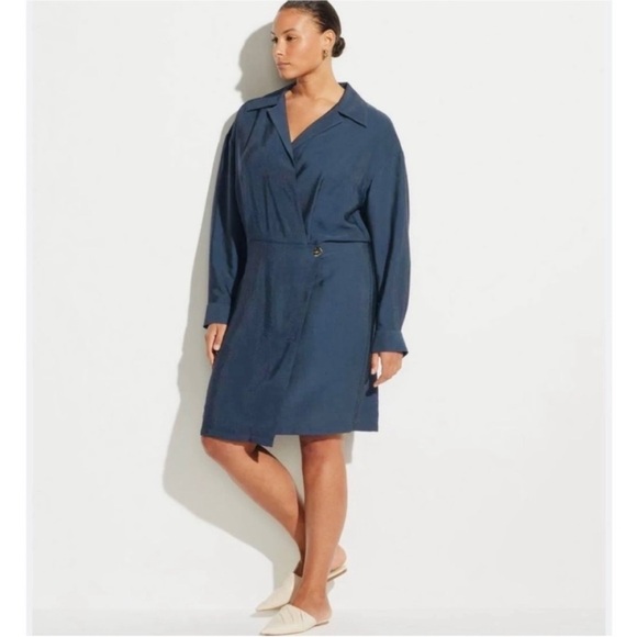 Vince long sleeve wrap dress in navy NWT